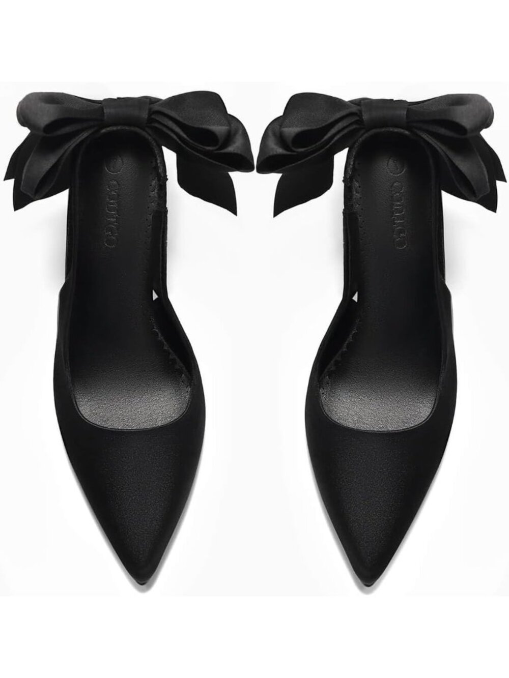 Women's Black Slingback High Heels with Bow Closed Pointed Toe Dress Satin Pumps - Picture 6 of 6